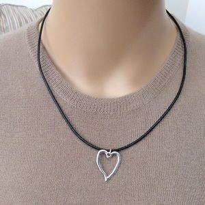 NEW Leather Cord Silver Heart Pendant Necklace